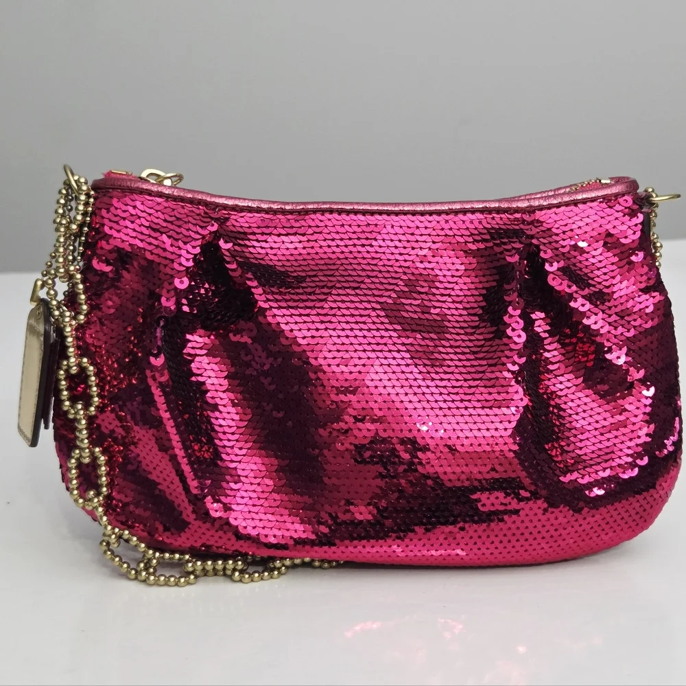 COACH POPPY OCCASION PINK SEQUIN POUCH CHAIN BAG 14368